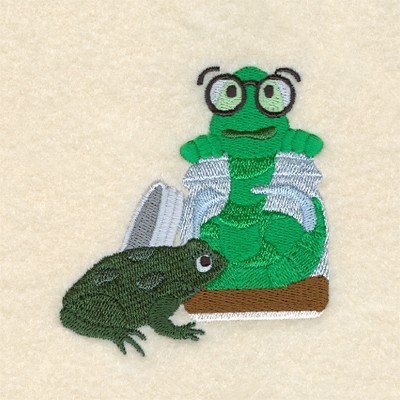 Frog and Bookworm Machine Embroidery Design