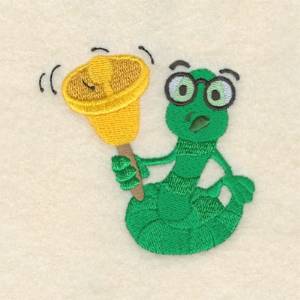 Picture of School Bell Bookworm Machine Embroidery Design