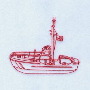 Picture of Redwork Coast Guard Boat Machine Embroidery Design