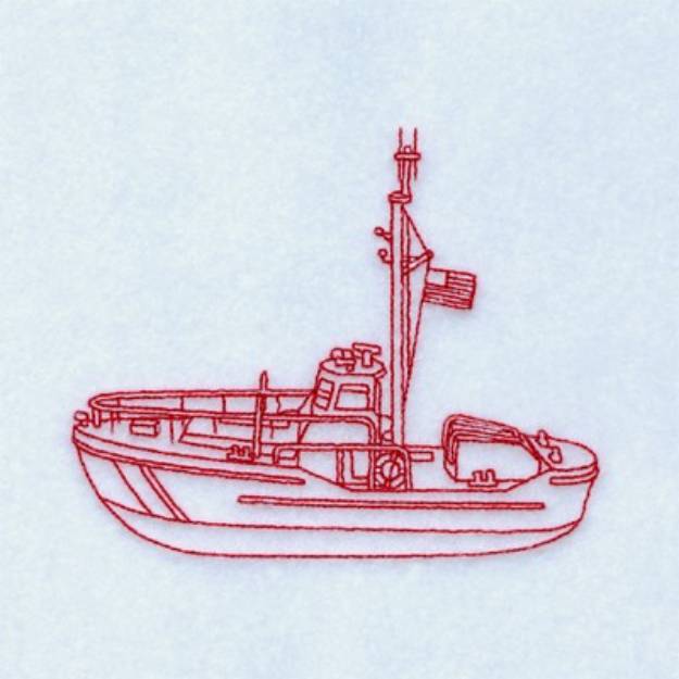 Picture of Redwork Coast Guard Boat Machine Embroidery Design
