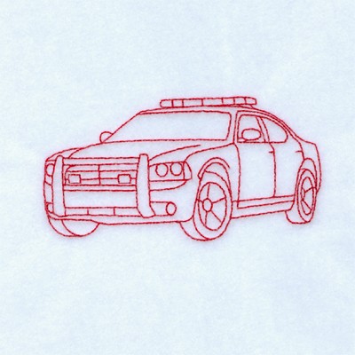 Redwork Police Car Machine Embroidery Design