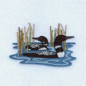 Picture of Two Loons In Reeds Machine Embroidery Design