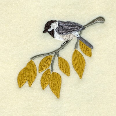 Chickadee on Birch Branch Machine Embroidery Design