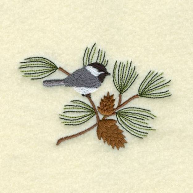 Picture of Chickadee on Pine Branch Machine Embroidery Design
