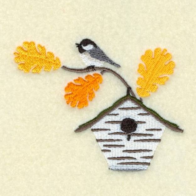 Picture of Chickadee with Birdhouse Machine Embroidery Design