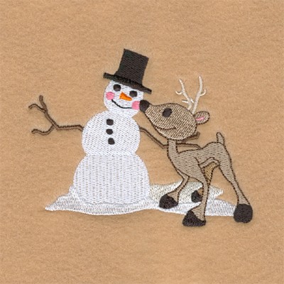 Reindeer Making Snowman Machine Embroidery Design