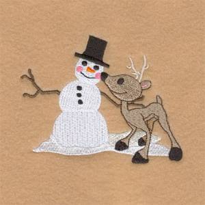 Picture of Reindeer Making Snowman Machine Embroidery Design