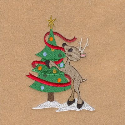 Reindeer Decorating Tree Machine Embroidery Design