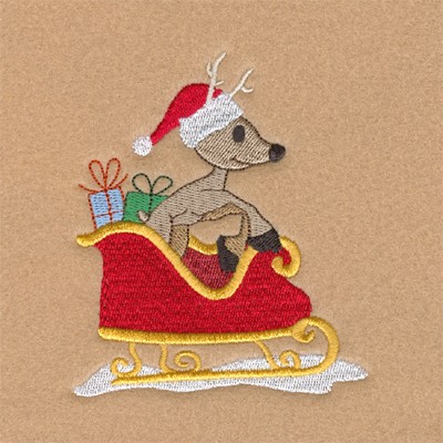 Reindeer in Sleigh Machine Embroidery Design