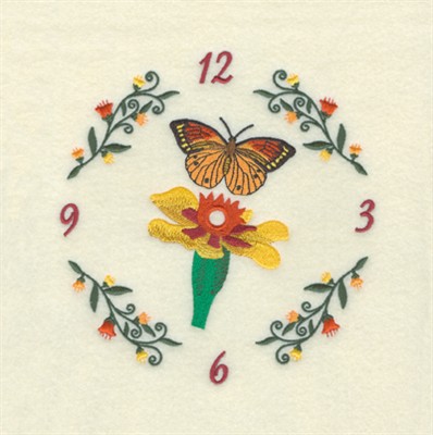 Floral Vine & Butterfly Clock Machine Embroidery Design