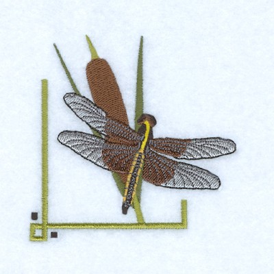 Dragonfly on Cattail Machine Embroidery Design