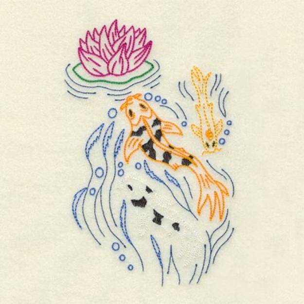 Picture of Koi With Blossom Machine Embroidery Design