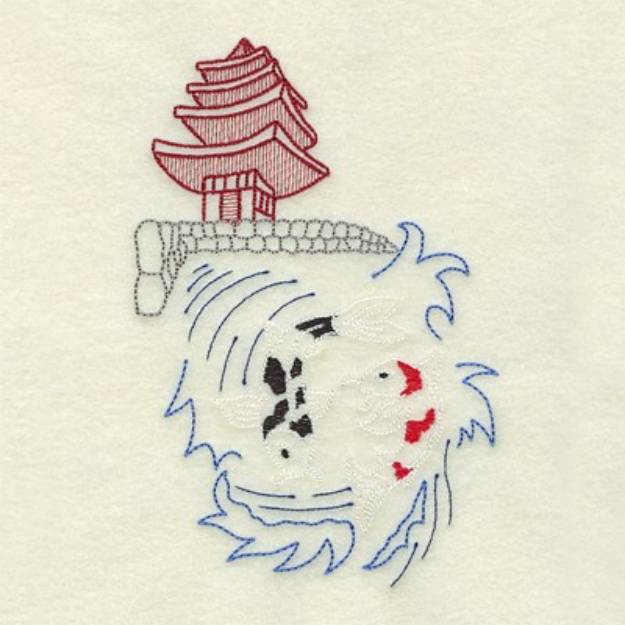 Picture of Koi With Temple Machine Embroidery Design