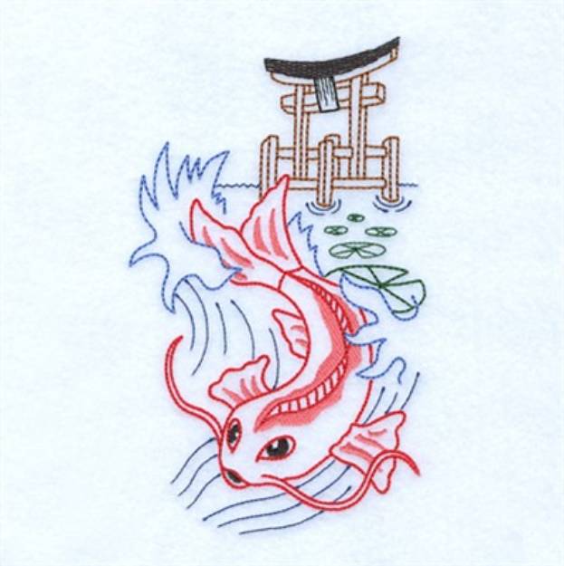 Picture of Koi With Torii Gate Machine Embroidery Design
