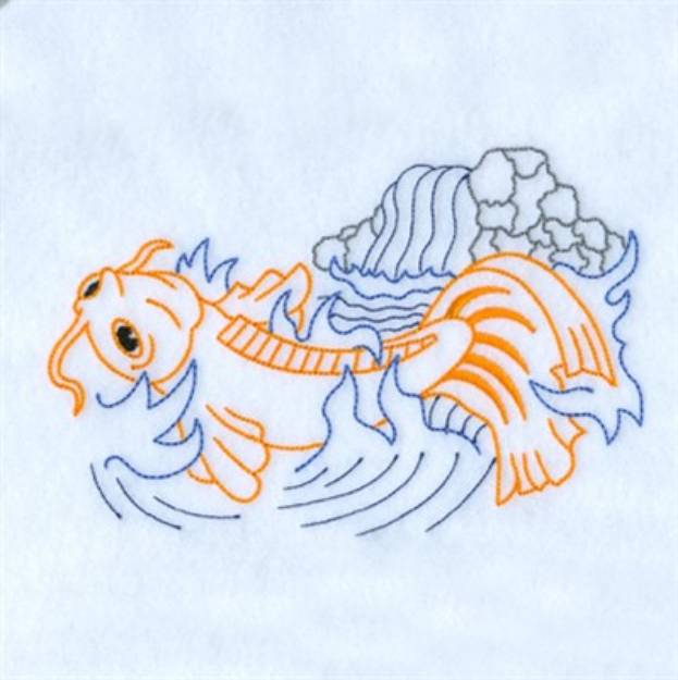 Picture of Koi With Waterfall Machine Embroidery Design