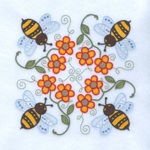 Picture of Jacobean Bumble Bees Machine Embroidery Design