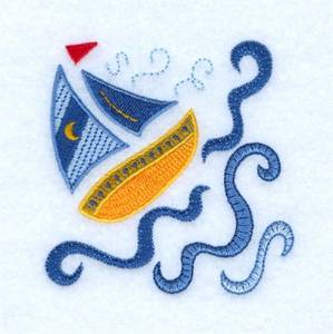 Picture of Jacobean Sailboat Machine Embroidery Design