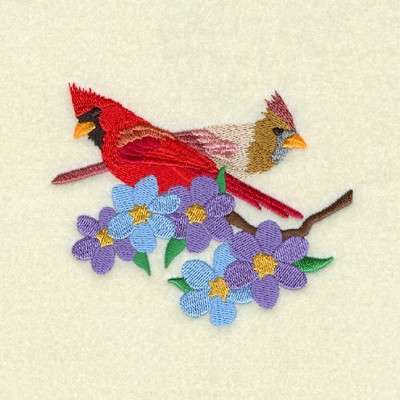 Blooming Cardinal Pair Machine Embroidery Design