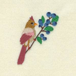 Picture of Cardinal With Blueberries Machine Embroidery Design
