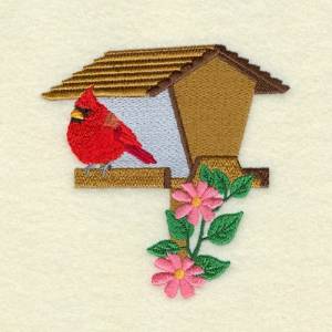Picture of Cardinal On Birdfeeder Machine Embroidery Design