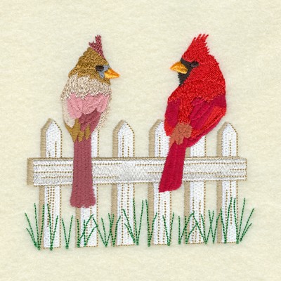 Cardinals On Fence Machine Embroidery Design