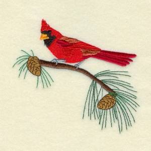 Picture of Cardinal On Pine Bough Machine Embroidery Design