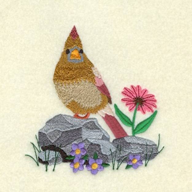 Picture of Cardinal On Rocks Machine Embroidery Design
