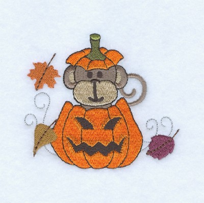 Monkey In Pumpkin Machine Embroidery Design