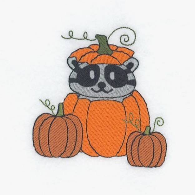 Picture of Raccoon In Pumpkin Machine Embroidery Design