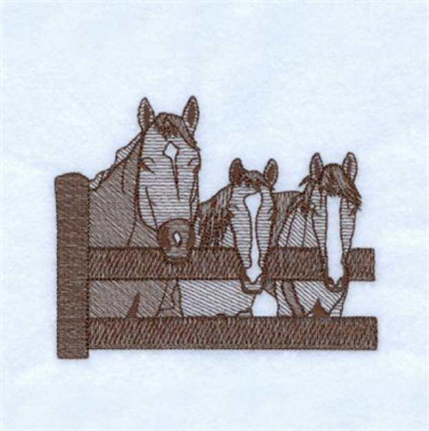 Picture of Rodeo Horses At Fence Machine Embroidery Design