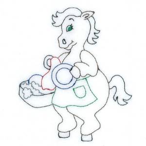 Picture of Horse Washing Dishes Machine Embroidery Design