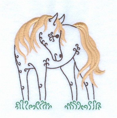 Swirly Horse Standing Machine Embroidery Design
