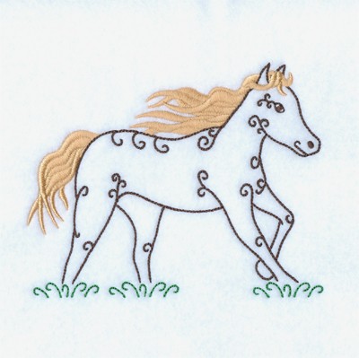 Swirly Horse Trotting Machine Embroidery Design