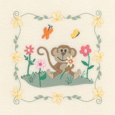 Monkey Flower Square Machine Embroidery Design