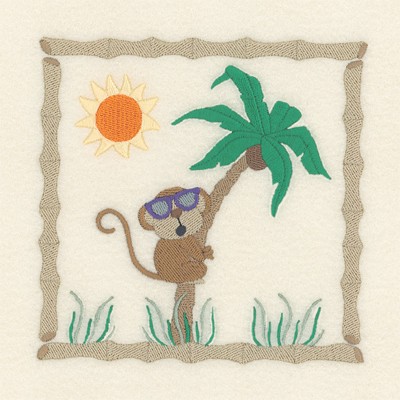 Monkey Palm Tree Square Machine Embroidery Design