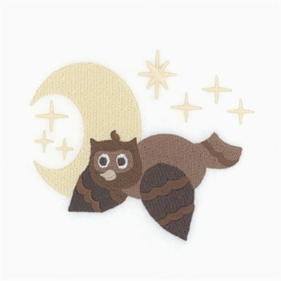 Crescent Moon & Owl Machine Embroidery Design