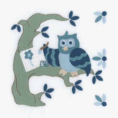 Painting Owl Square Machine Embroidery Design