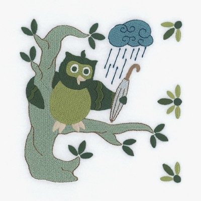 Umbrella Owl Square Machine Embroidery Design