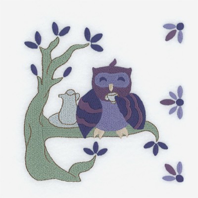 Tea Owl Square Machine Embroidery Design