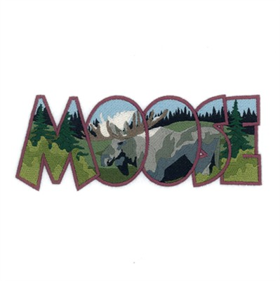 Moose Scene Inside Text Machine Embroidery Design