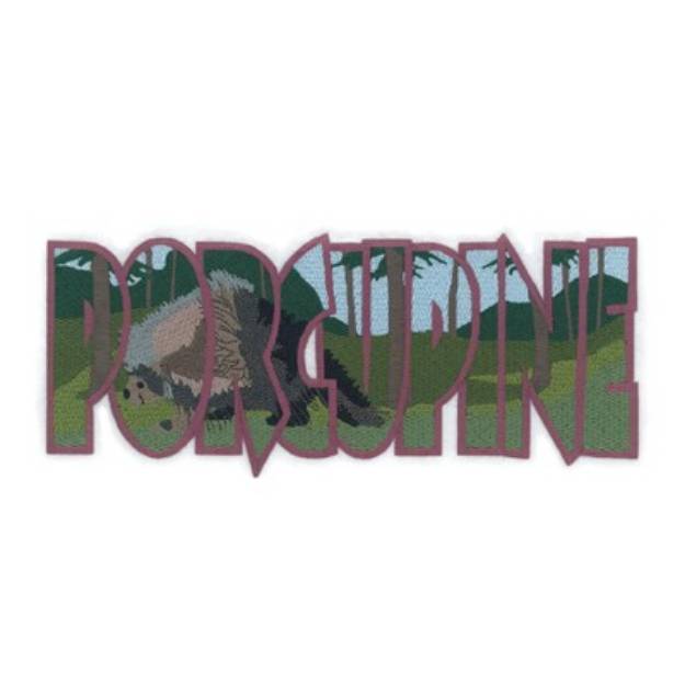 Picture of Porcupine Scene Inside Text Machine Embroidery Design