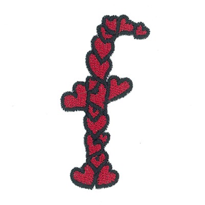 Hearts Lower Case F Machine Embroidery Design