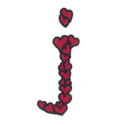 Hearts Lower Case J Machine Embroidery Design