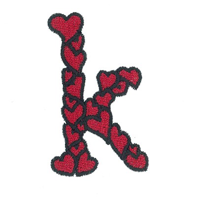 Hearts Lower Case K Machine Embroidery Design