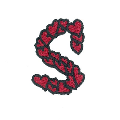 Hearts Lower Case S Machine Embroidery Design