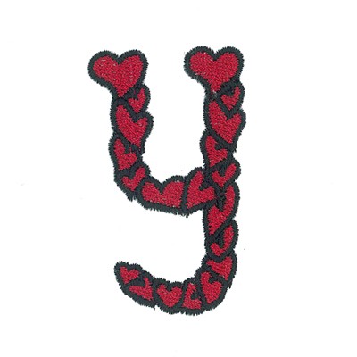 Hearts Lower Case Y Machine Embroidery Design