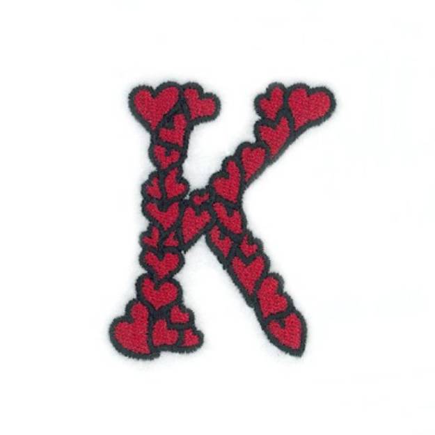 Picture of Hearts Upper Case K Machine Embroidery Design