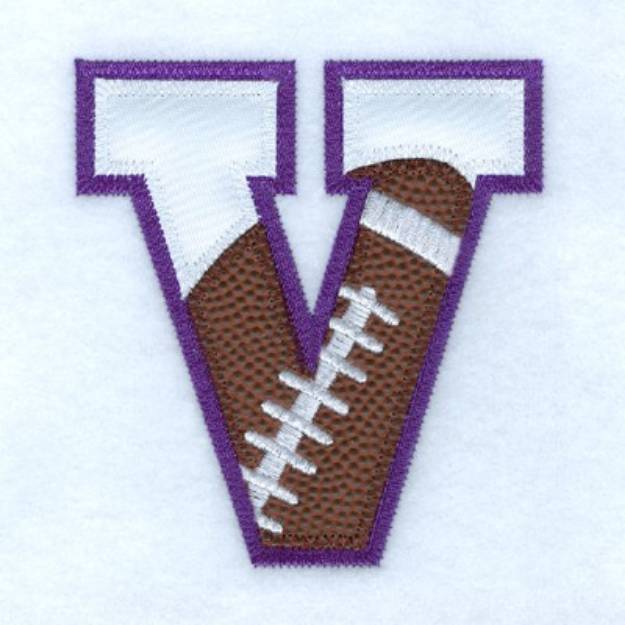 Picture of V Football Applique Machine Embroidery Design