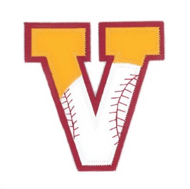 Picture of V Baseball Applique Machine Embroidery Design