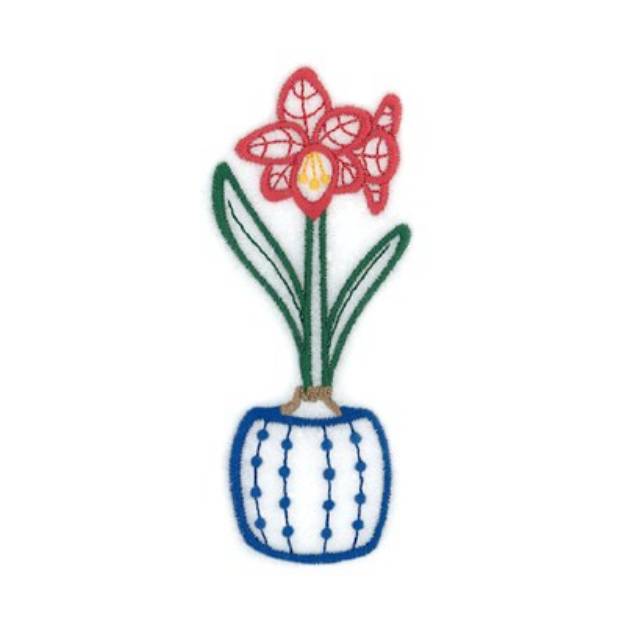Picture of Amaryllis Potted Flower Machine Embroidery Design